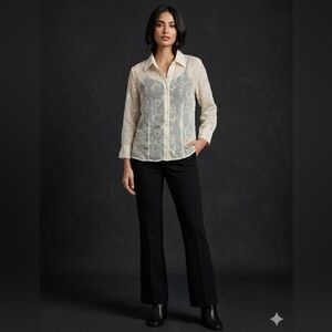 Moonlight Bay Sheer Embroidered Blouse in Ivory